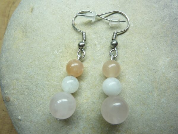 Boucles d'oreilles Quartz rose-Pierre de lune-Pierre de soleil