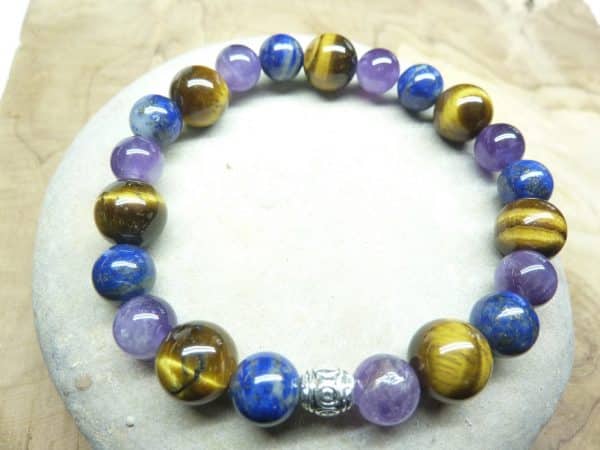 Bracelet Oeil de tigre-Lapis lazuli-Améthyste