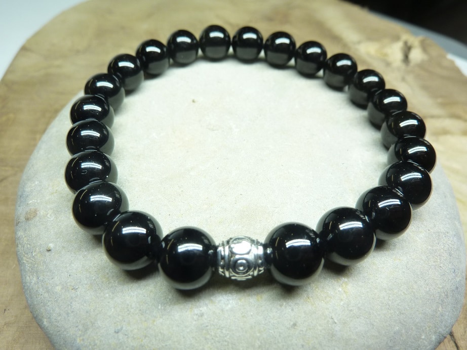 Bracelet Spinelle noir - Perles rondes 8 mm