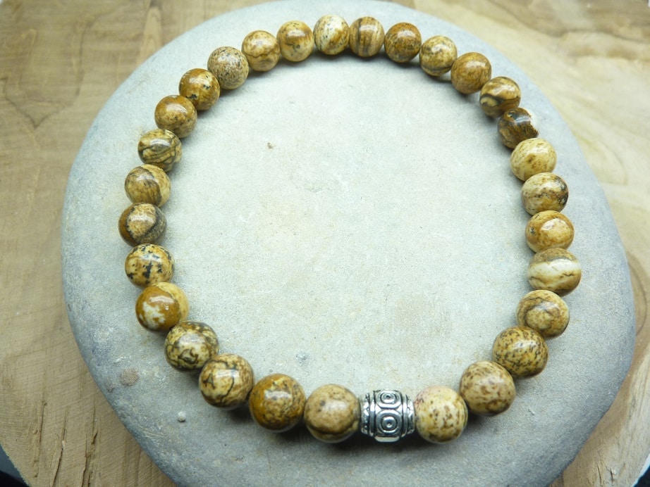 Bracelet Jaspe Paysage - Perles rondes 6 mm