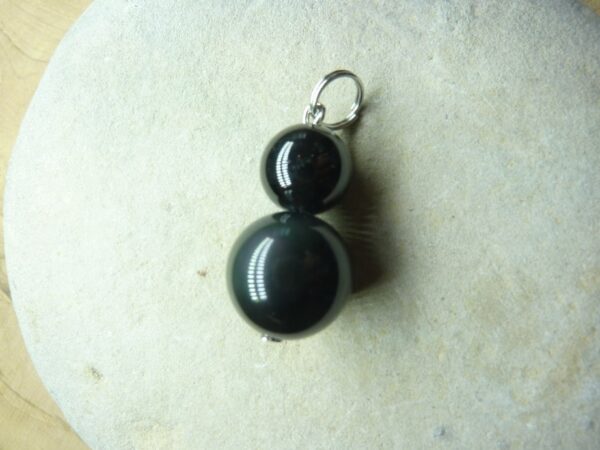 Pendentif Spinelle noir-Obsidienne oeil céleste 14-10 mm