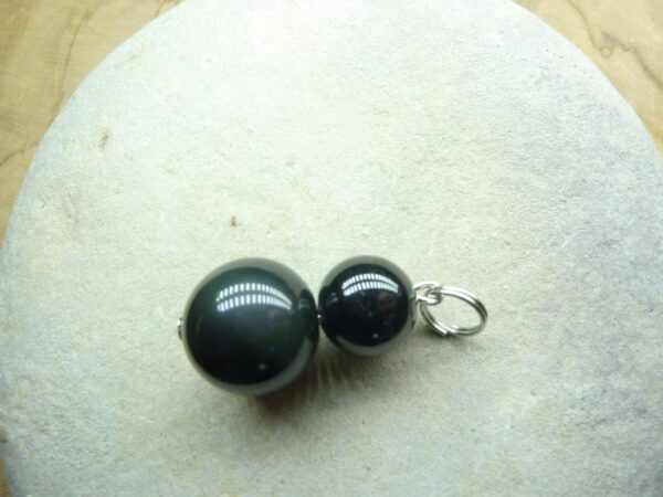 Pendentif Spinelle noir-Obsidienne oeil céleste 14-10 mm