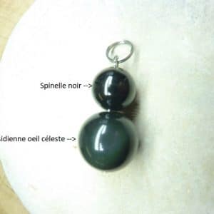 Pendentif Spinelle noir-Obsidienne oeil céleste 14-10 mm