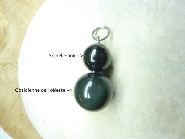 Pendentif Spinelle noir-Obsidienne oeil céleste 14-10 mm