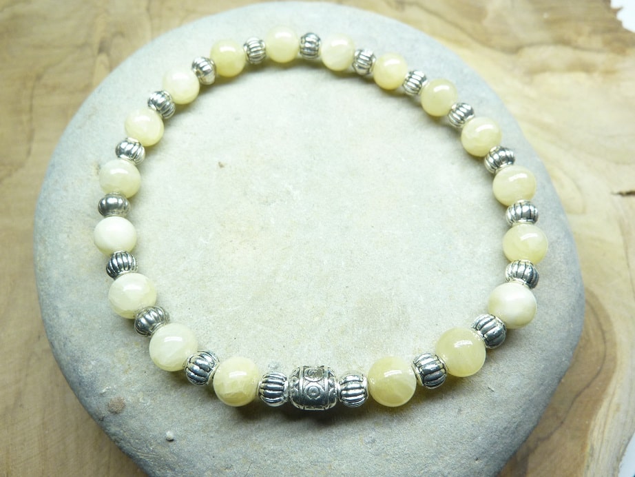 Bracelet Calcite et argent - Perles rondes 6 mm