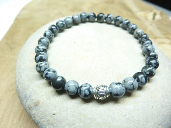 Bracelet Obsidienne flocon de neige - Perles rondes 6 mm