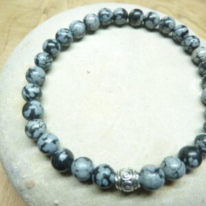 Bracelet Obsidienne flocon de neige - Perles rondes 6 mm