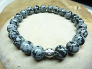 Bracelet Obsidienne flocon de neige - Perles rondes 8 mm