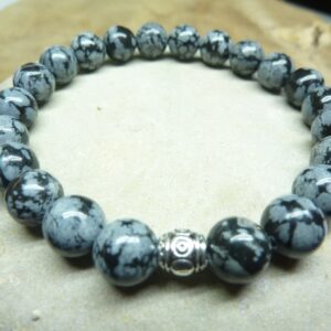 Bracelet Obsidienne flocon de neige - Perles rondes 8 mm