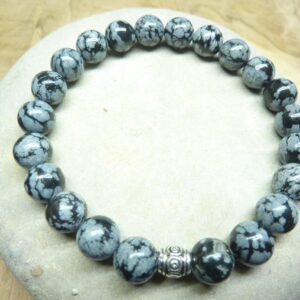 Bracelet Obsidienne flocon de neige - Perles rondes 8 mm