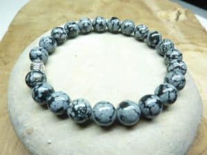 Bracelet Obsidienne flocon de neige - Perles rondes 8 mm