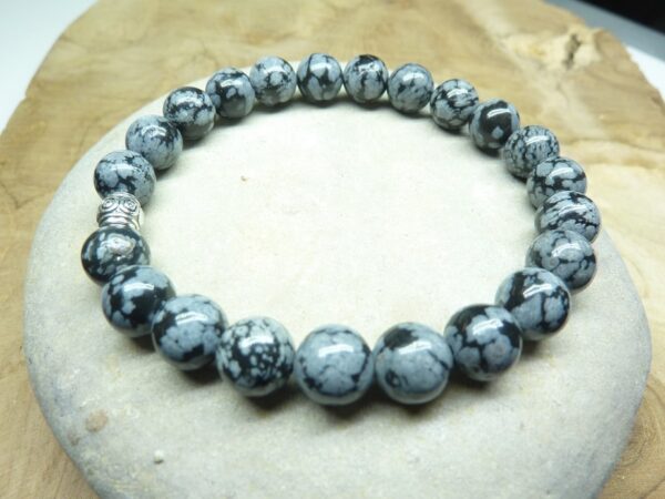 Bracelet Obsidienne flocon de neige - Perles rondes 8 mm