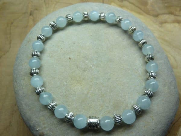 Bracelet Aigue Marine-argent - Perles rondes 6 mm