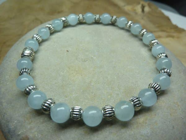 Bracelet Aigue Marine-argent - Perles rondes 6 mm