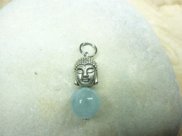 Pendentif Aigue marine Bouddha - Perles rondes 10 mm