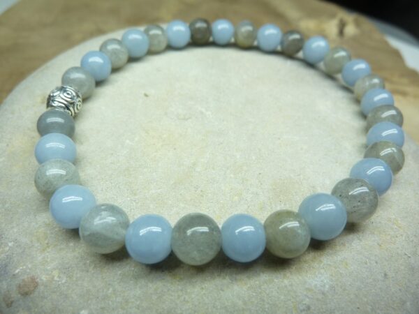 Bracelet Labradorite-Angélite - Perles rondes 6 mm
