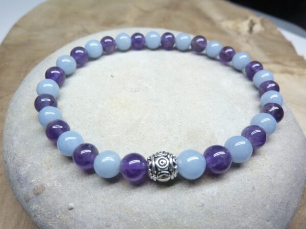 Bracelet Améthyste-Angélite - Perles rondes 6 mm