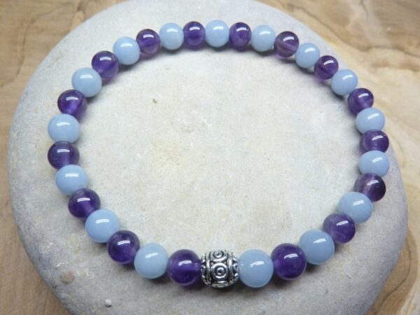 Bracelet Améthyste-Angélite - Perles rondes 6 mm