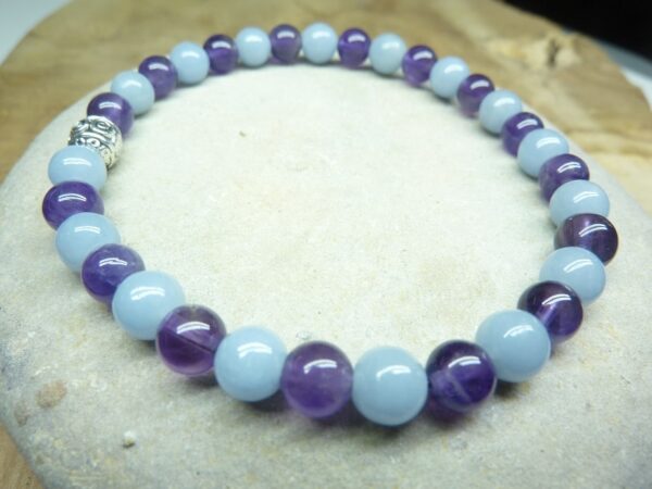 Bracelet Améthyste-Angélite - Perles rondes 6 mm