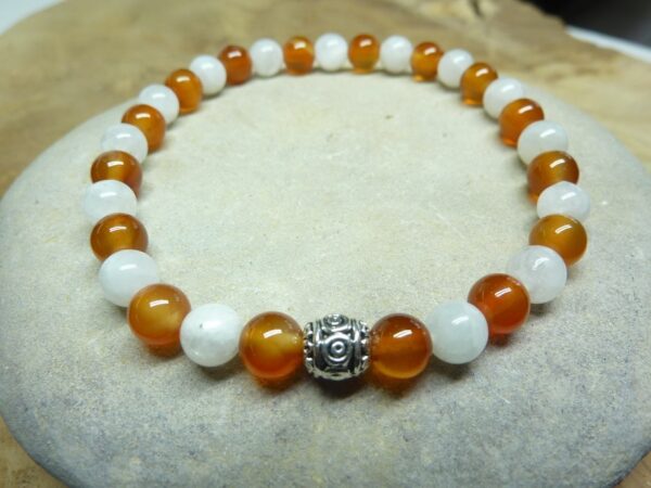 Bracelet Pierre de lune-Cornaline - Perles rondes 6 mm