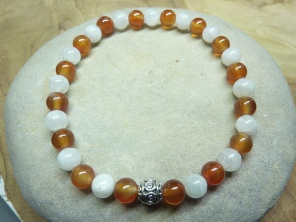 Bracelet Pierre de lune-Cornaline - Perles rondes 6 mm
