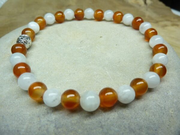 Bracelet Pierre de lune-Cornaline - Perles rondes 6 mm