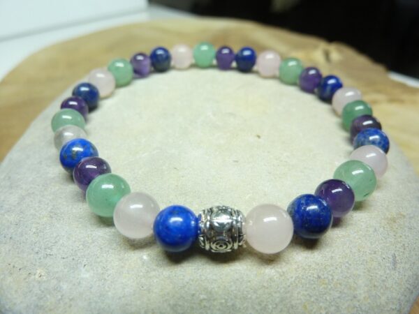 Bracelet Aventurine-Lapis lazuli-Améthyste-quartz rose 6 mm