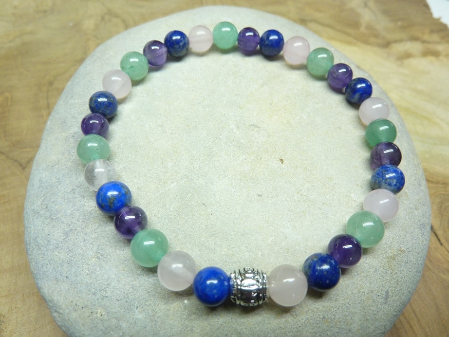 Bracelet Aventurine-Lapis lazuli-Améthyste-quartz rose 6 mm