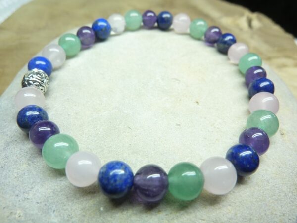 Bracelet Aventurine-Lapis lazuli-Améthyste-quartz rose 6 mm