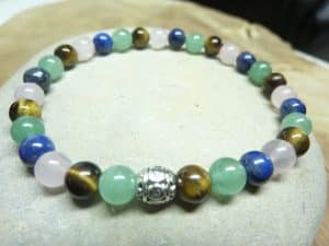 Bracelet Aventurine-Lapis lazuli-Oeil de tigre-quartz rose 6 mm