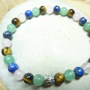 Bracelet Aventurine-Lapis lazuli-Oeil de tigre-quartz rose 6 mm