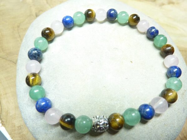 Bracelet Aventurine-Lapis lazuli-Oeil de tigre-quartz rose 6 mm