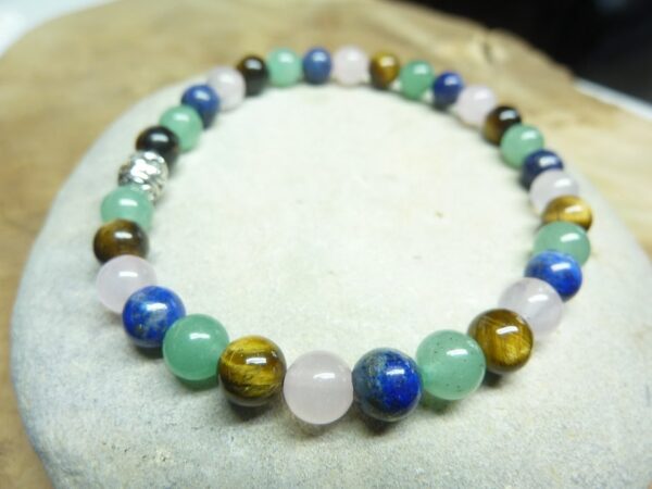 Bracelet Aventurine-Lapis lazuli-Oeil de tigre-quartz rose 6 mm