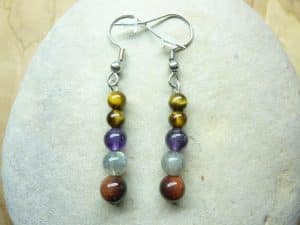 Boucles d'oreilles Oeil de tigre-Taureau-Labradorite-Améthyste