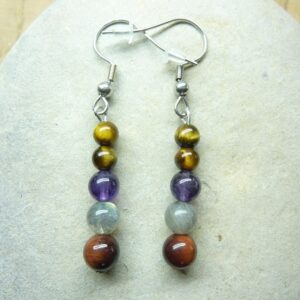 Boucles d'oreilles Oeil de tigre-Taureau-Labradorite-Améthyste