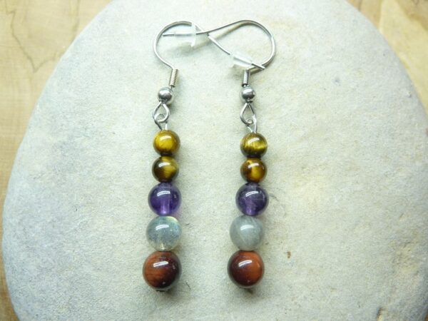 Boucles d'oreilles Oeil de tigre-Taureau-Labradorite-Améthyste