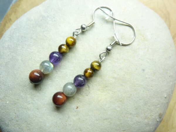 Boucles d'oreilles Oeil de tigre-Taureau-Labradorite-Améthyste