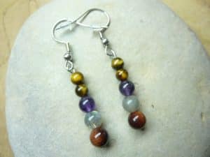 Boucles d'oreilles Oeil de tigre-Taureau-Labradorite-Améthyste
