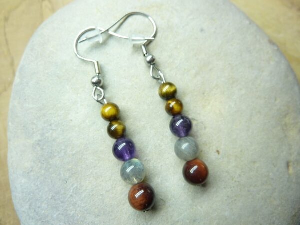 Boucles d'oreilles Oeil de tigre-Taureau-Labradorite-Améthyste