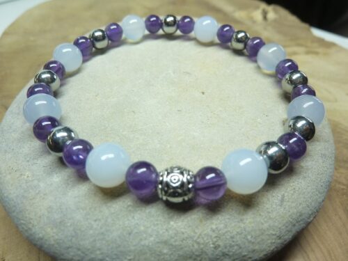 Bracelet Calcédoine bleue-Améthyste-Hématite