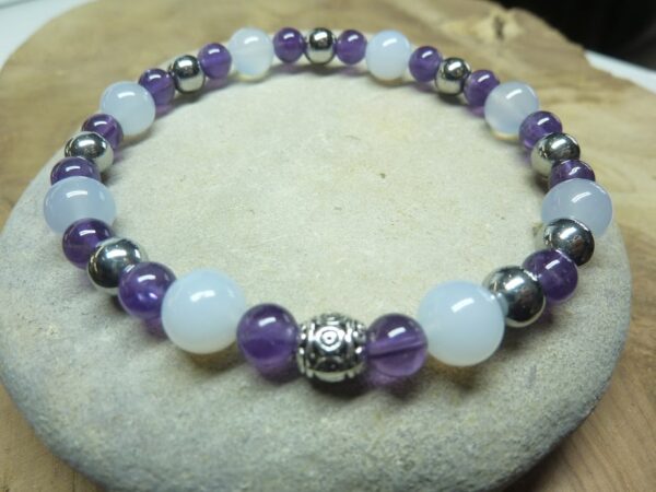 Bracelet Calcédoine bleue-Améthyste-Hématite
