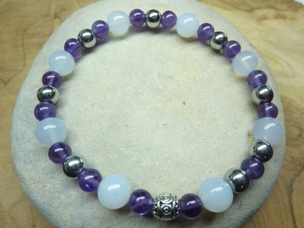 Bracelet Calcédoine bleue-Améthyste-Hématite