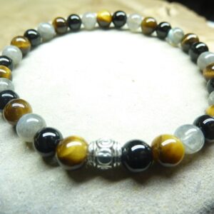 Bracelet Oeil de tigre-Labradorite-Tourmaline noire 6 mm