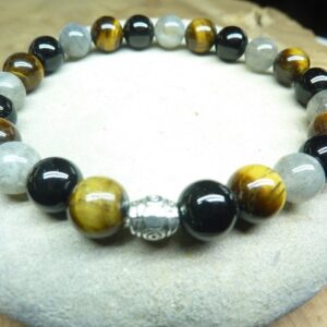 Bracelet Oeil de tigre-Labradorite-Tourmaline noire 8 mm