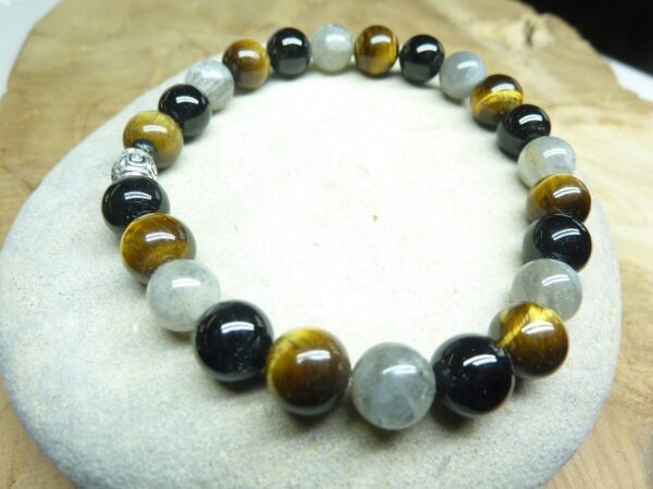 Bracelet Oeil de tigre-Labradorite-Tourmaline noire 8 mm