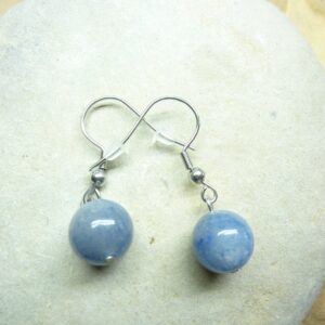 Boucles d'oreilles Aventurine bleue - Perles rondes 10 mm