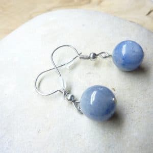 Boucles d'oreilles Aventurine bleue - Perles rondes 10 mm