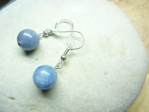 Boucles d'oreilles Aventurine bleue - Perles rondes 10 mm