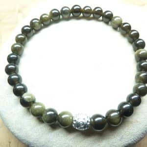 Bracelet Obsidienne dorée - Perles rondes 6 mm