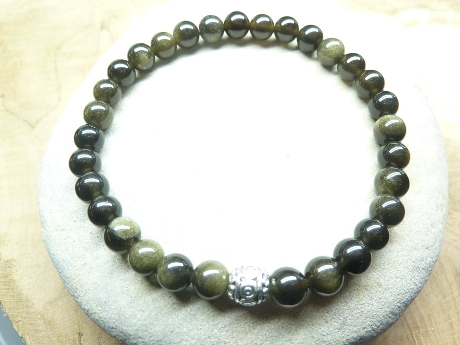 Bracelet Obsidienne dorée - Perles rondes 6 mm